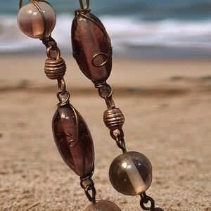 Purple and Gold Beaded Necklace with Spiral Metalwork